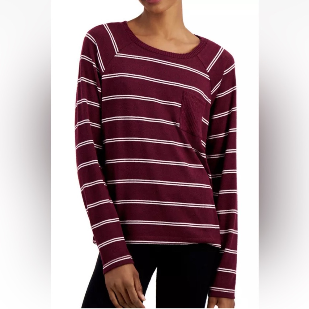 NWT Alfani Super Soft Hacci Sweater Knit Pajama Top Burgundy Striped XXL